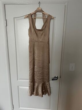 Sleeveless Satin Mermaid Dress in Taupe